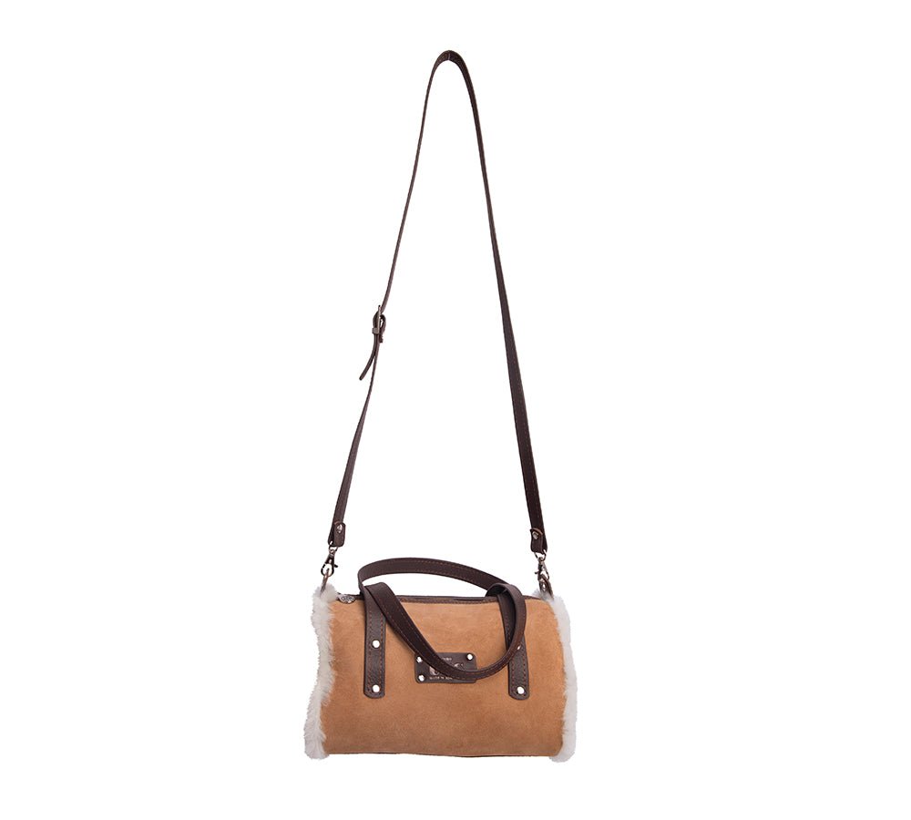 Women Sheepskin Wool Medium Hand Carry Zip Barrel Bag - Bags - Chestnut - One Size - Uggoutlet