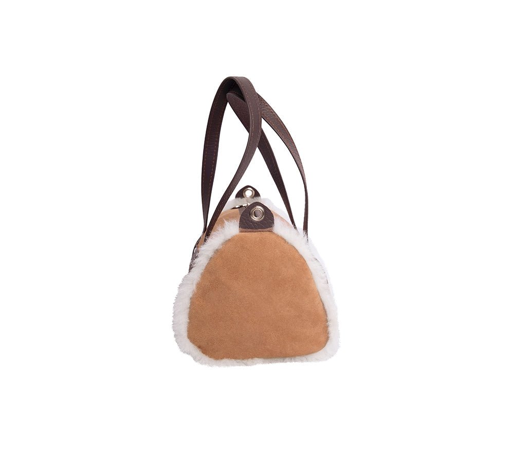 Women Sheepskin Wool Medium Hand Carry Zip Barrel Bag - Bags - Chestnut - One Size - Uggoutlet