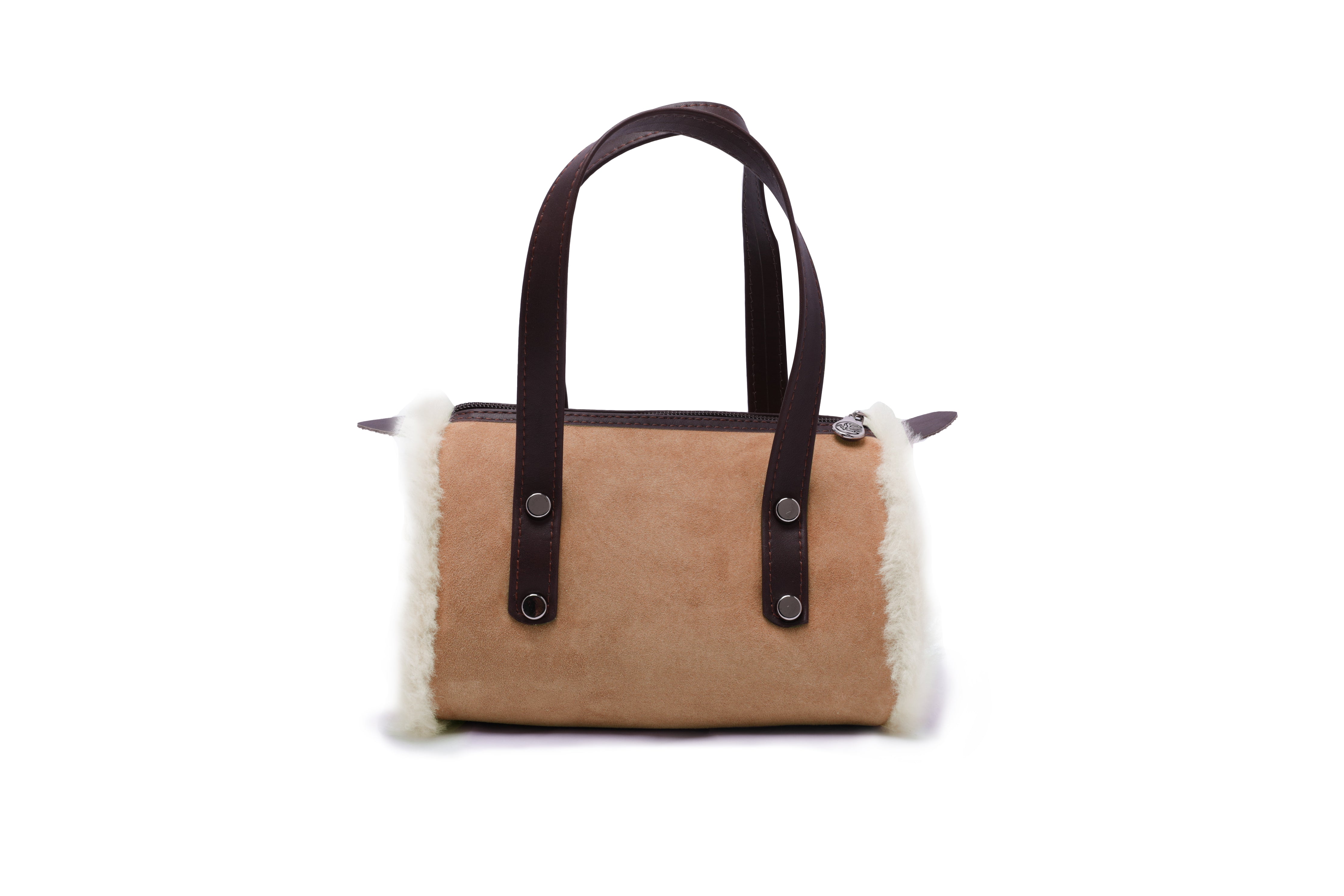 Women Sheepskin Wool Small Hand Carry Zip Barrell Bag - Bags - Chestnut - One Size - Uggoutlet