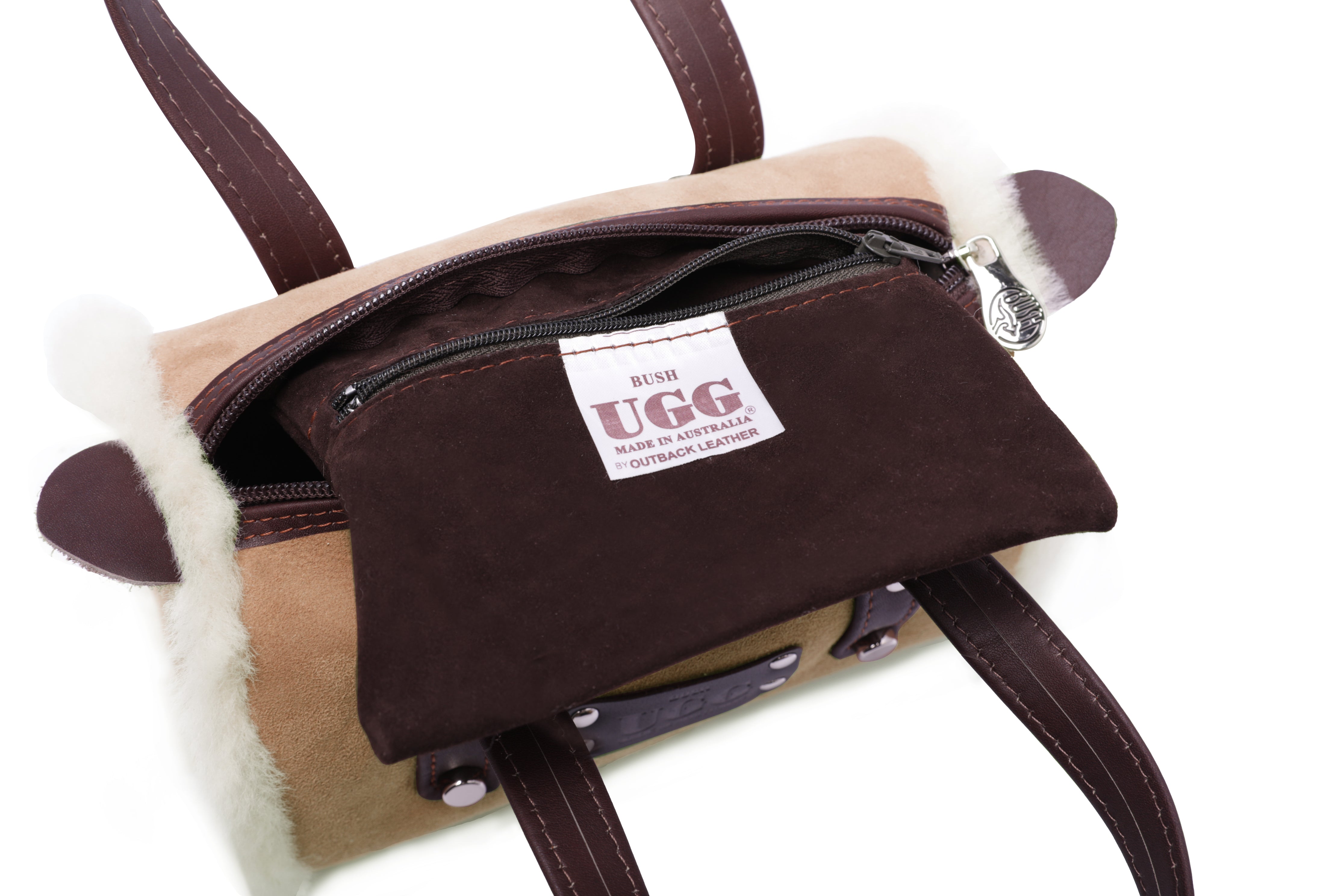 Women Sheepskin Wool Small Hand Carry Zip Barrell Bag - Bags - Chestnut - One Size - Uggoutlet