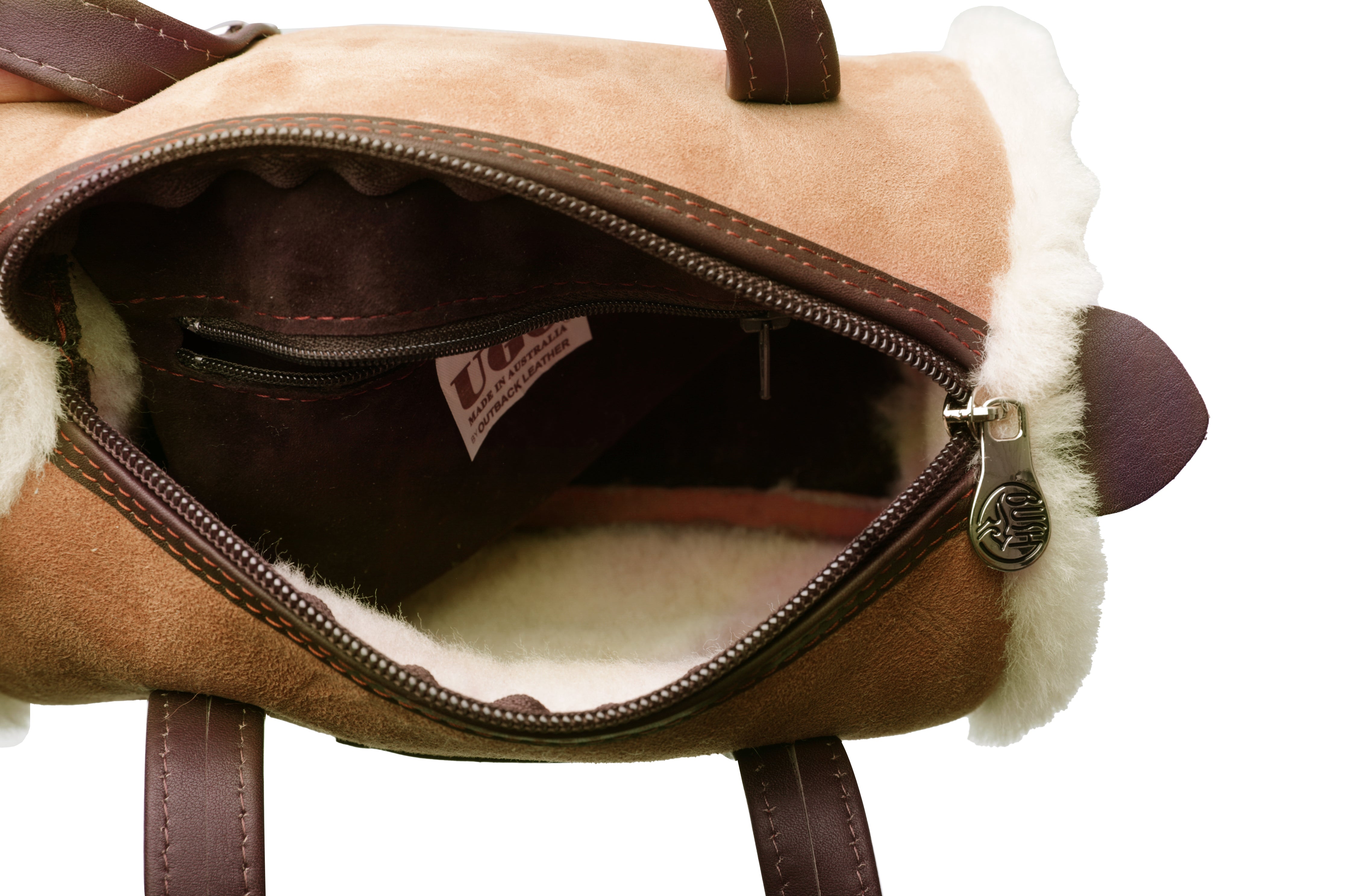 Women Sheepskin Wool Small Hand Carry Zip Barrell Bag - Bags - Chestnut - One Size - Uggoutlet