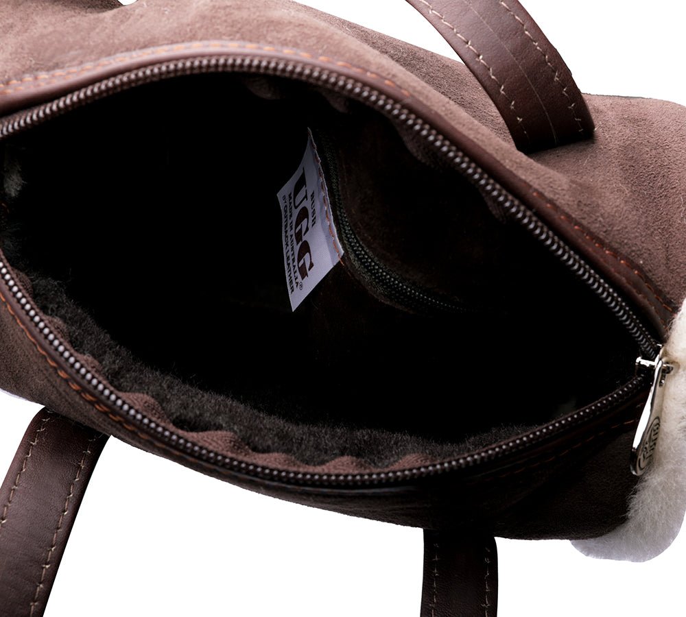 Women Sheepskin Wool Small Hand Carry Zip Barrell Bag - Bags - Chocolate - One Size - Uggoutlet