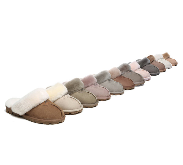 UGG Double Face Sheepskin Wool Scuff Slippers Waffle