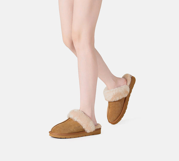EVERAU® UGG Slippers Sheepskin Wool Suede Scuff Muffin - UGG EXPRESS