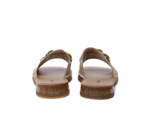 EVERAU® Women Leather Metal Ultra Soft Flat Slides Jianna - UGG EXPRESS