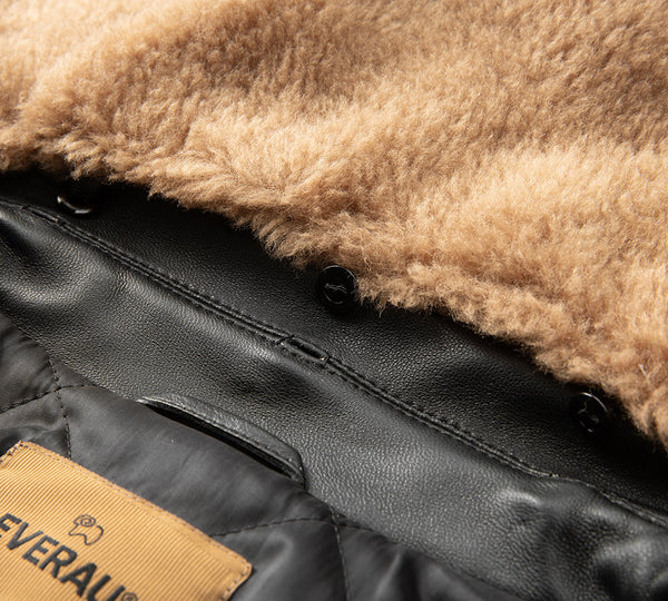 EVERAU® Sheepskin Leather Jacket Women Detachable Wool Collar Voco EVERAU