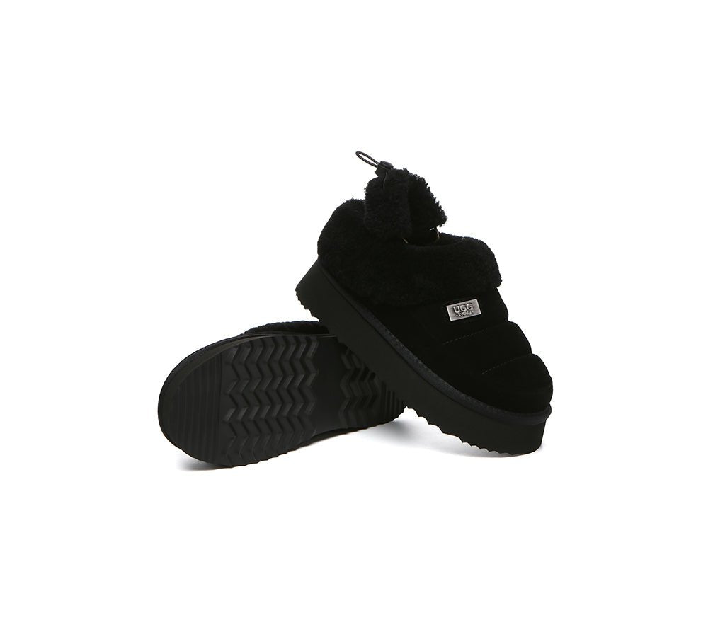 2 - Way Style UGG Slippers Women Removable Wool Strap Drawstring Slingback Platform Paige - UGG Slippers - Black - AU Ladies 4 / AU Men 2 / EU 35 - Uggoutlet