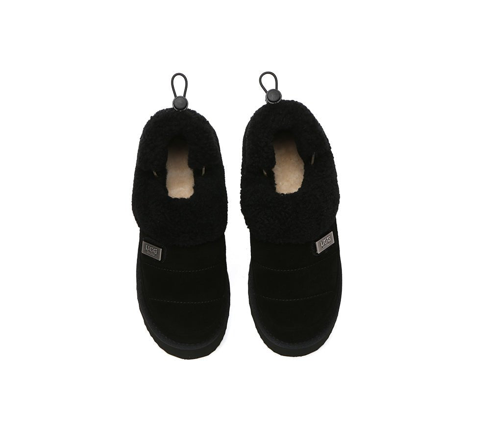 2 - Way Style UGG Slippers Women Removable Wool Strap Drawstring Slingback Platform Paige - UGG Slippers - Black - AU Ladies 4 / AU Men 2 / EU 35 - Uggoutlet