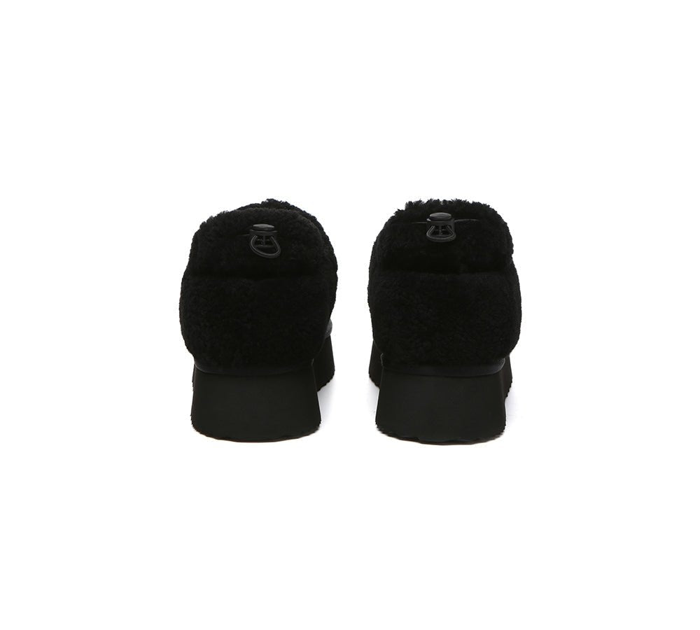 2 - Way Style UGG Slippers Women Removable Wool Strap Drawstring Slingback Platform Paige - UGG Slippers - Black - AU Ladies 4 / AU Men 2 / EU 35 - Uggoutlet