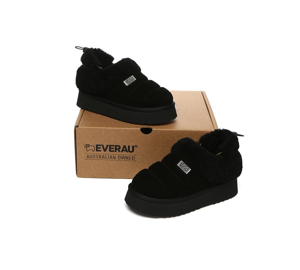 2 - Way Style UGG Slippers Women Removable Wool Strap Drawstring Slingback Platform Paige - UGG Slippers - Black - AU Ladies 4 / AU Men 2 / EU 35 - Uggoutlet