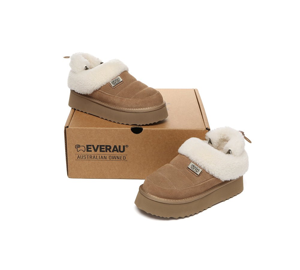 2 - Way Style UGG Slippers Women Removable Wool Strap Drawstring Slingback Platform Paige - UGG Slippers - Chestnut - AU Ladies 4 / AU Men 2 / EU 35 - Uggoutlet