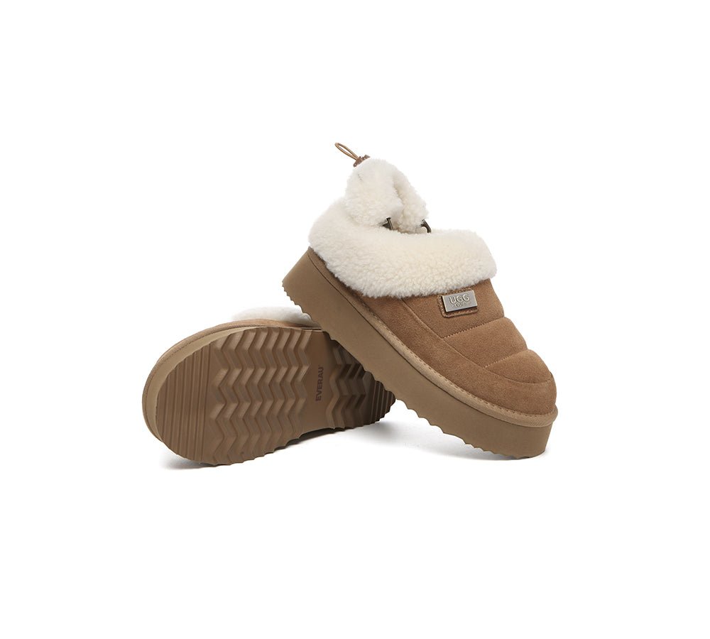 2 - Way Style UGG Slippers Women Removable Wool Strap Drawstring Slingback Platform Paige - UGG Slippers - Chestnut - AU Ladies 4 / AU Men 2 / EU 35 - Uggoutlet
