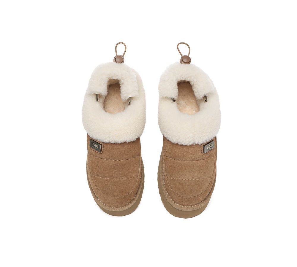 2 - Way Style UGG Slippers Women Removable Wool Strap Drawstring Slingback Platform Paige - UGG Slippers - Chestnut - AU Ladies 4 / AU Men 2 / EU 35 - Uggoutlet
