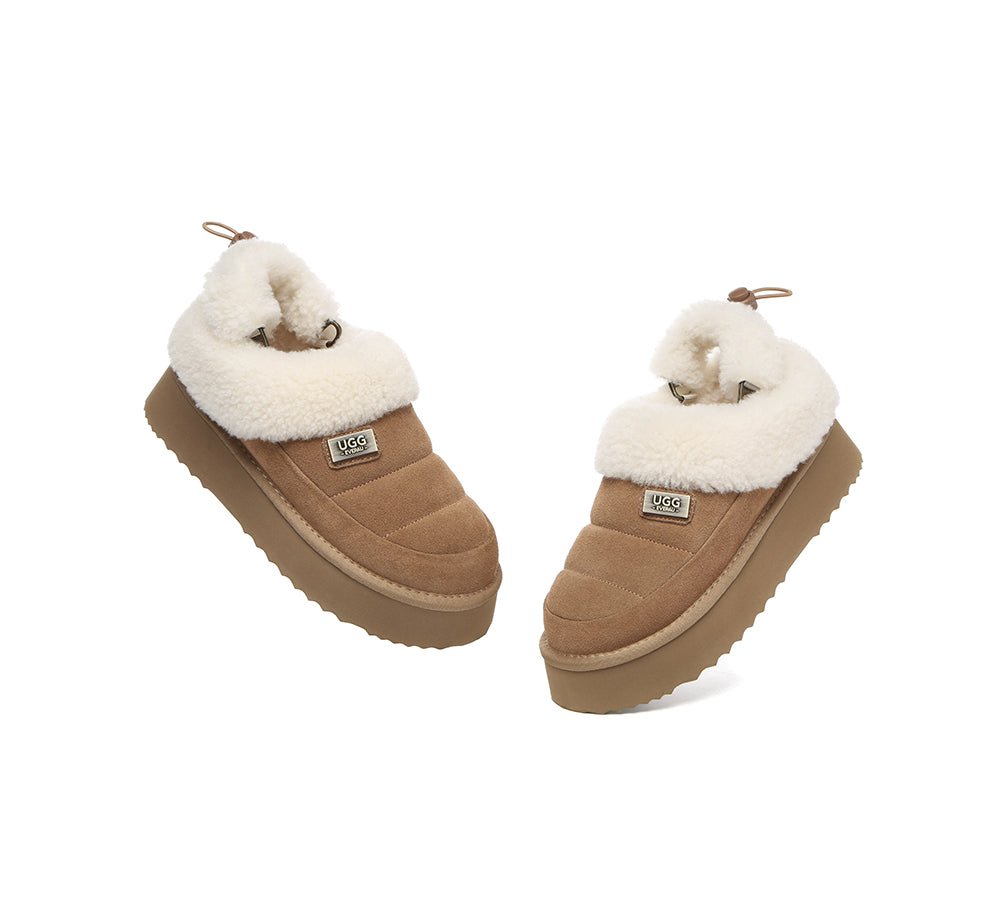2 - Way Style UGG Slippers Women Removable Wool Strap Drawstring Slingback Platform Paige - UGG Slippers - Chestnut - AU Ladies 4 / AU Men 2 / EU 35 - Uggoutlet