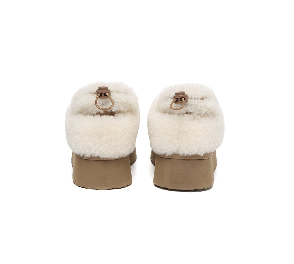 2 - Way Style UGG Slippers Women Removable Wool Strap Drawstring Slingback Platform Paige - UGG Slippers - Chestnut - AU Ladies 4 / AU Men 2 / EU 35 - Uggoutlet