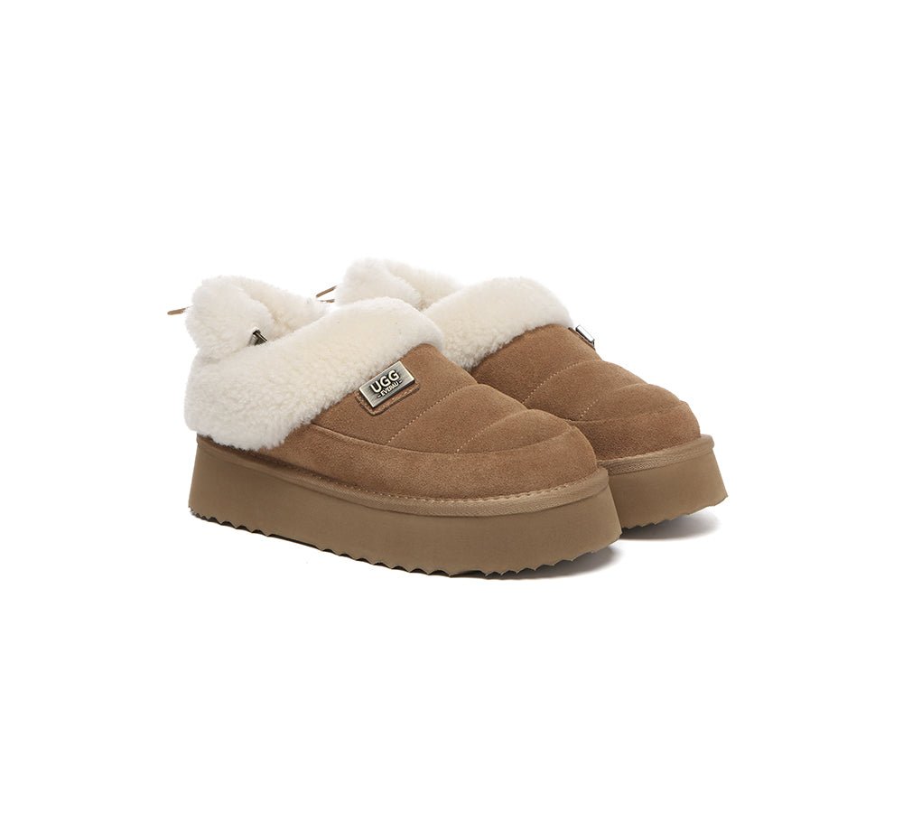 2 - Way Style UGG Slippers Women Removable Wool Strap Drawstring Slingback Platform Paige - UGG Slippers - Chestnut - AU Ladies 4 / AU Men 2 / EU 35 - Uggoutlet