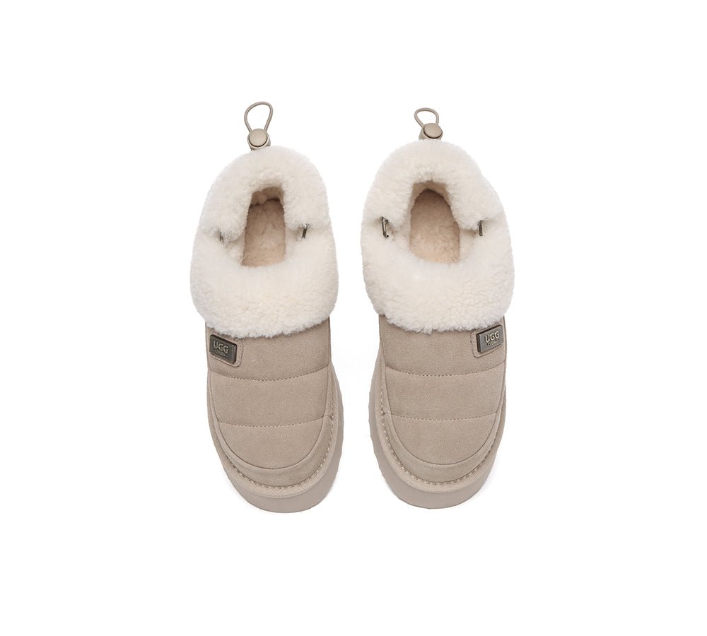 2 - Way Style UGG Slippers Women Removable Wool Strap Drawstring Slingback Platform Paige - UGG Slippers - Sand - AU Ladies 4 / AU Men 2 / EU 35 - Uggoutlet