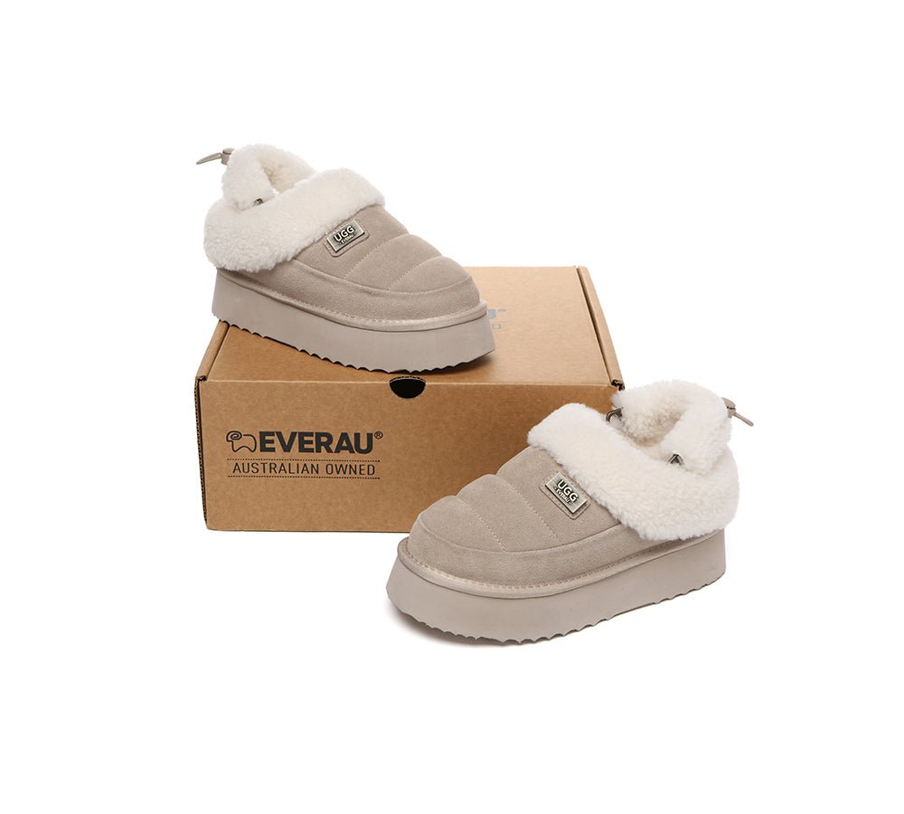2 - Way Style UGG Slippers Women Removable Wool Strap Drawstring Slingback Platform Paige - UGG Slippers - Sand - AU Ladies 4 / AU Men 2 / EU 35 - Uggoutlet