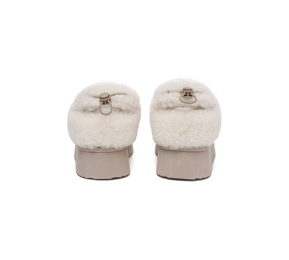 2 - Way Style UGG Slippers Women Removable Wool Strap Drawstring Slingback Platform Paige - UGG Slippers - Sand - AU Ladies 4 / AU Men 2 / EU 35 - Uggoutlet
