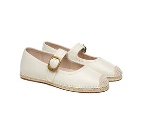 EVERAU® Women Leather Adjustable Buckle Flat Espadrilles Mila - UGG EXPRESS