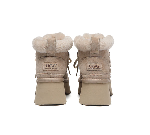 UGG Boots Women Sheepskin Wool Lace Up Chunky Platform Bumpy
