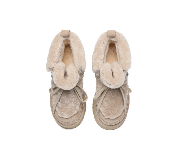 UGG Boots Women Sheepskin Wool Lace Up Chunky Platform Bumpy