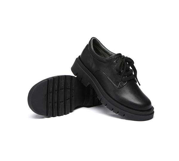 EVERAU® Senior Black Leather Large Size Lace Up School Shoes - UGG EXPRESS