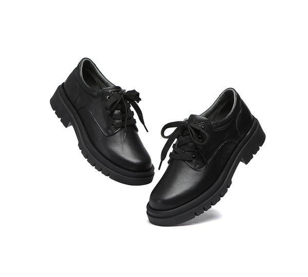 EVERAU® Senior Black Leather Large Size Lace Up School Shoes - UGG EXPRESS
