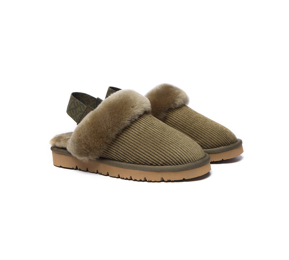 EVERAU® UGG Slippers Women Sheepskin Wool Removable Strap Slingback Nonslip Shoes Corduroy