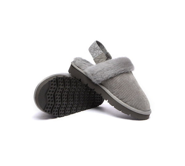 EVERAU® UGG Slippers Women Sheepskin Wool Removable Strap Slingback Corduroy - UGG EXPRESS