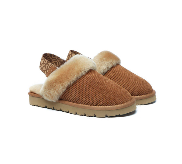 EVERAU® UGG Slippers Women Sheepskin Wool Removable Strap Slingback Corduroy - UGG EXPRESS