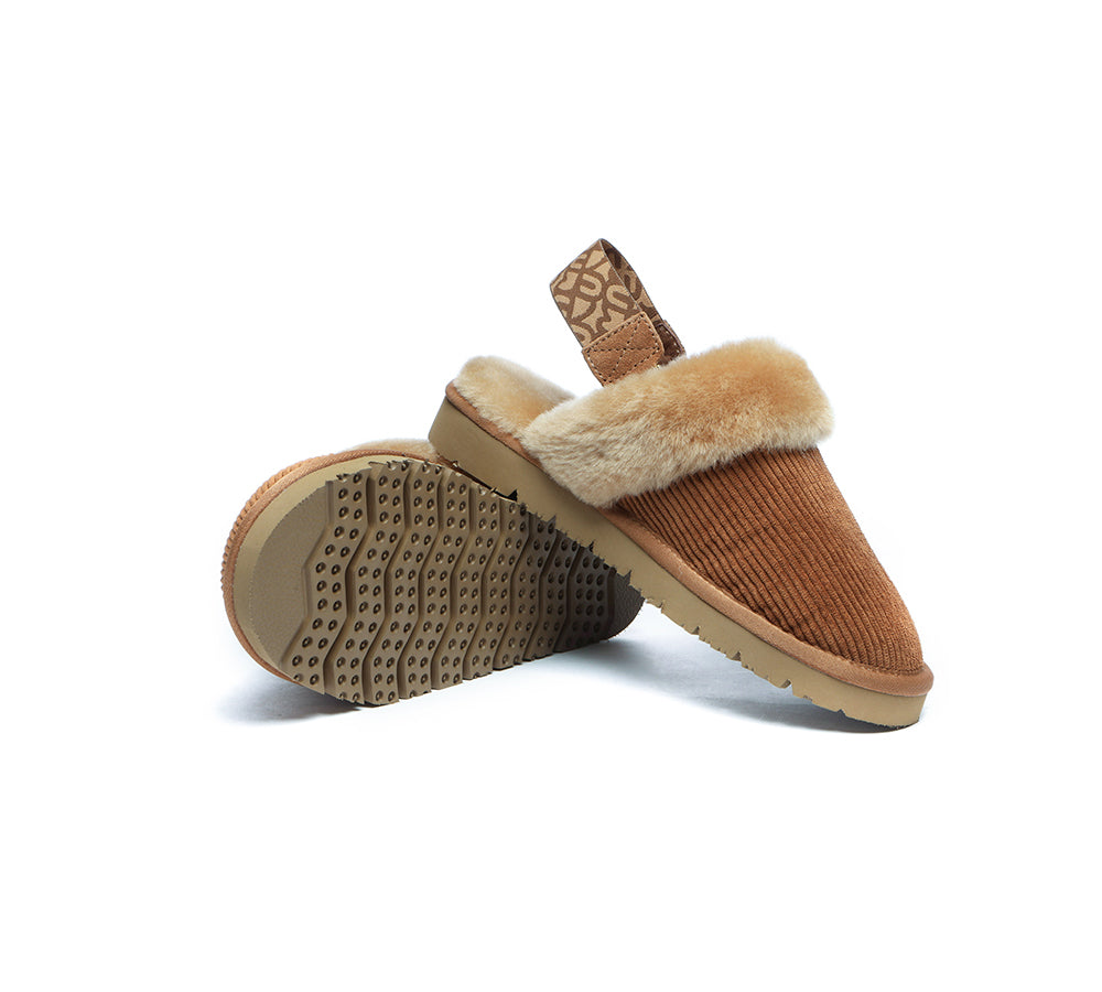 EVERAU® UGG Slippers Women Sheepskin Wool Removable Strap Slingback Nonslip Shoes Corduroy