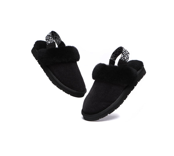 EVERAU® UGG Slippers Women Sheepskin Wool Removable Strap Slingback Corduroy - UGG EXPRESS