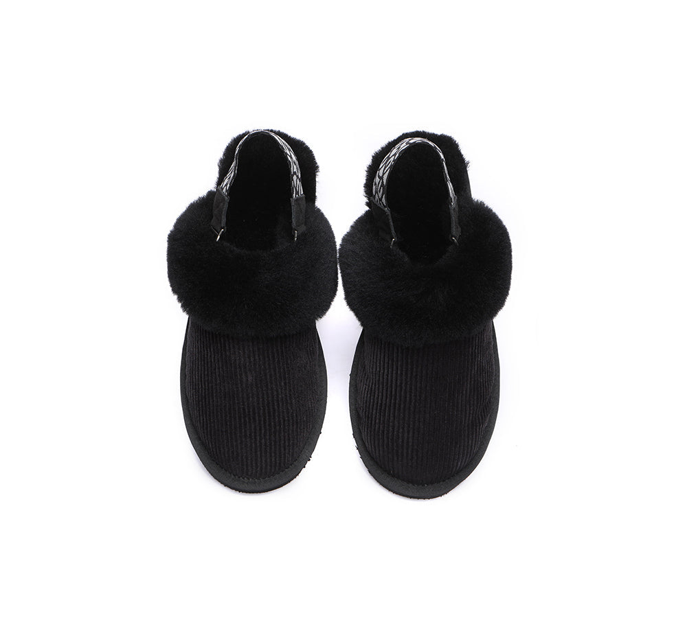 EVERAU® UGG Slippers Women Sheepskin Wool Removable Strap Slingback Nonslip Shoes Corduroy - UGG Slippers - Black - AU Ladies 4 / AU Men 2 / EU 35 - Uggoutlet