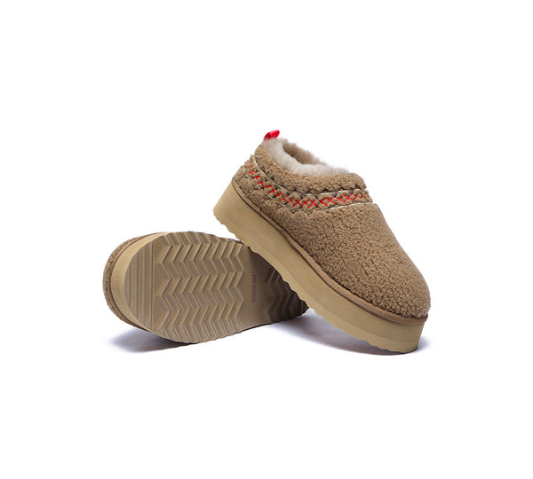 EVERAU® UGG Slippers Sheepskin Wool Plush Ankle Platform Madge - UGG EXPRESS