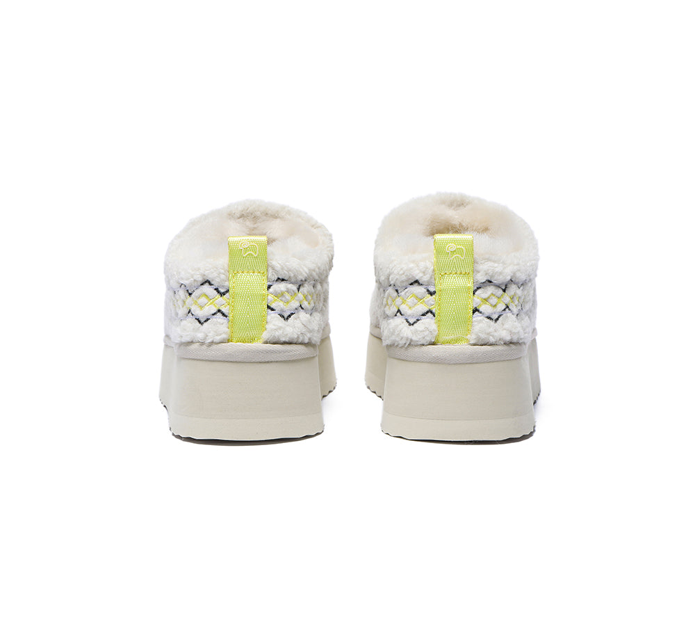 EVERAU® UGG Slippers Sheepskin Wool Plush Ankle Platform Madge - UGG EXPRESS