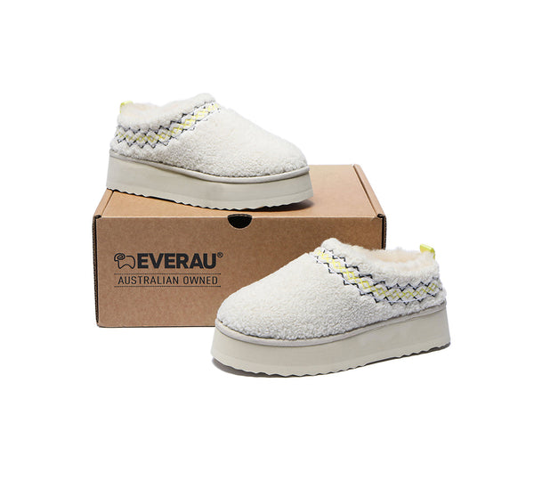EVERAU® UGG Slippers Sheepskin Wool Plush Ankle Platform Madge - UGG EXPRESS