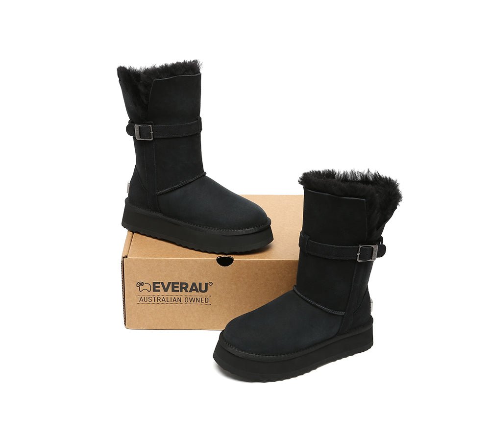 3 - Way Style UGG Boots Women Sheepskin Wool Platform Short Valerie - UGG Boots - Black - AU Ladies 4 / AU Men 2 / EU 35 - Uggoutlet