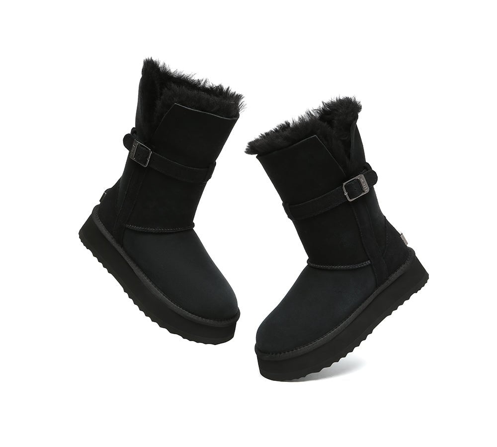 3 - Way Style UGG Boots Women Sheepskin Wool Platform Short Valerie - UGG Boots - Black - AU Ladies 4 / AU Men 2 / EU 35 - Uggoutlet