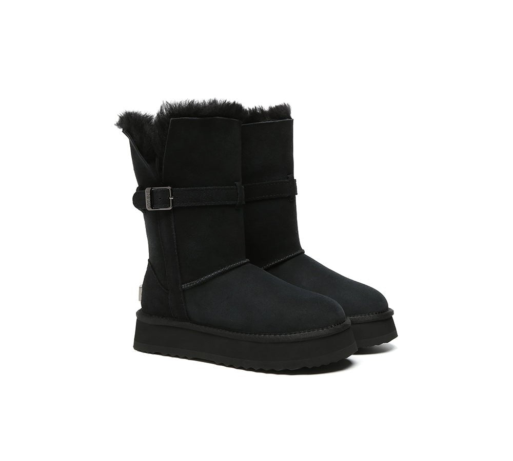 3 - Way Style UGG Boots Women Sheepskin Wool Platform Short Valerie - UGG Boots - Black - AU Ladies 4 / AU Men 2 / EU 35 - Uggoutlet