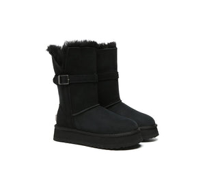 3 - Way Style UGG Boots Women Sheepskin Wool Platform Short Valerie - UGG Boots - Black - AU Ladies 4 / AU Men 2 / EU 35 - Uggoutlet