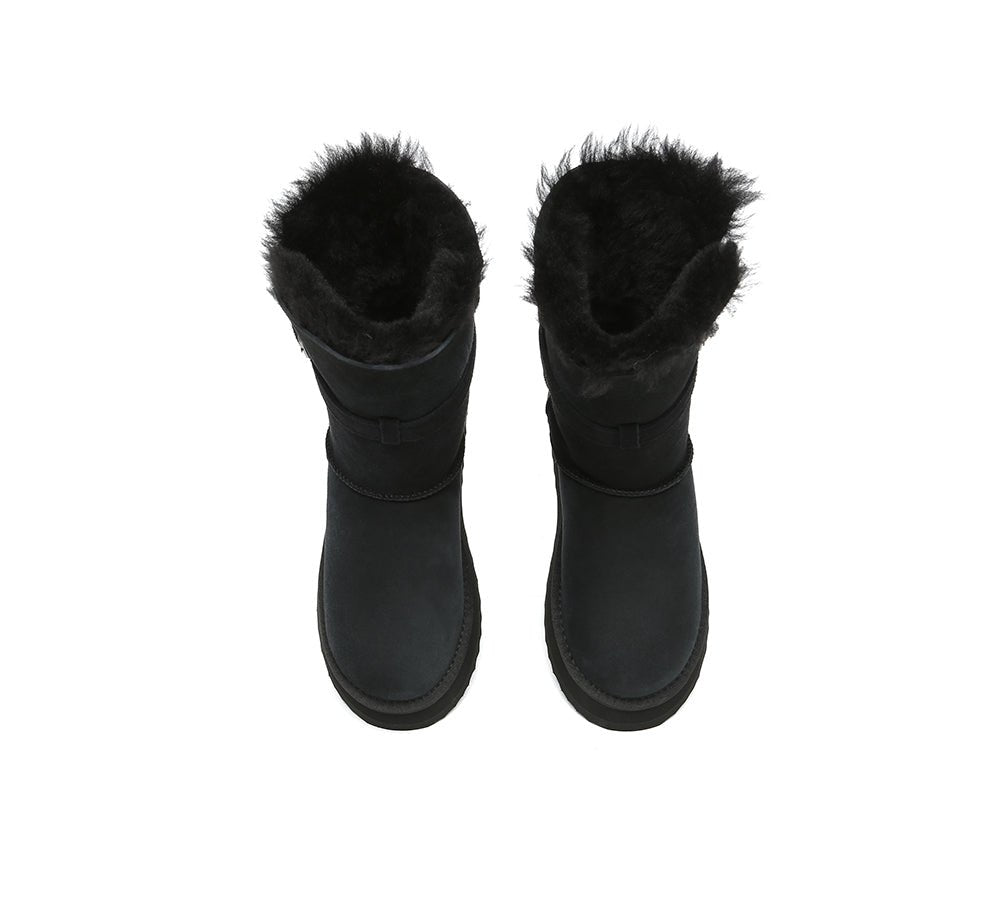 3 - Way Style UGG Boots Women Sheepskin Wool Platform Short Valerie - UGG Boots - Black - AU Ladies 4 / AU Men 2 / EU 35 - Uggoutlet