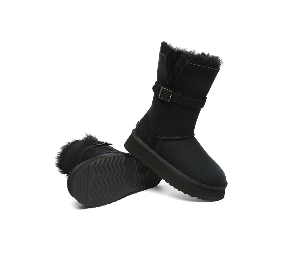 3 - Way Style UGG Boots Women Sheepskin Wool Platform Short Valerie - UGG Boots - Black - AU Ladies 4 / AU Men 2 / EU 35 - Uggoutlet