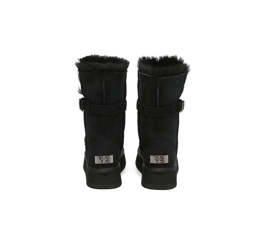 3 - Way Style UGG Boots Women Sheepskin Wool Platform Short Valerie - UGG Boots - Black - AU Ladies 4 / AU Men 2 / EU 35 - Uggoutlet