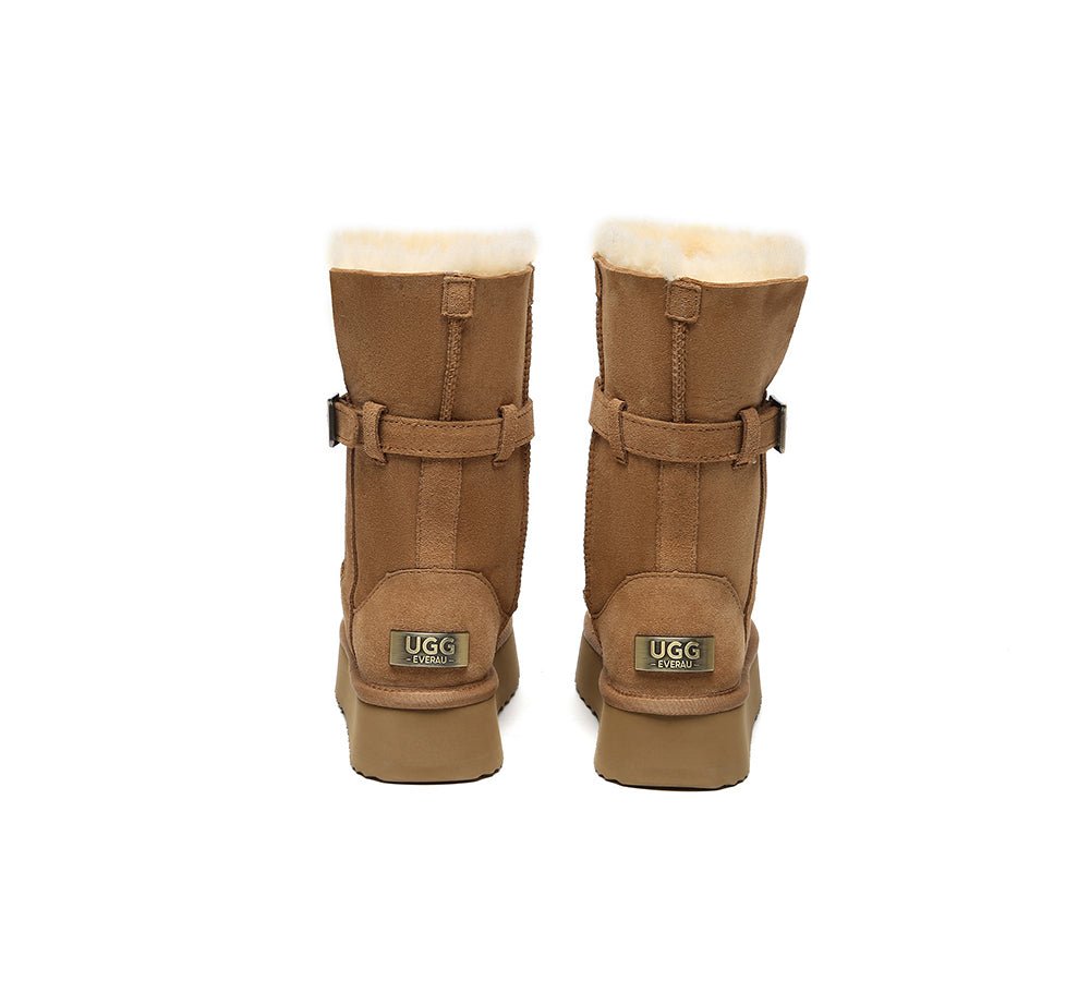 3 - Way Style UGG Boots Women Sheepskin Wool Platform Short Valerie - UGG Boots - Chestnut - AU Ladies 4 / AU Men 2 / EU 35 - Uggoutlet