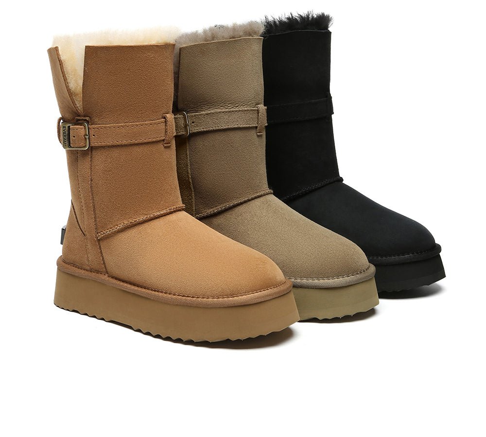 3 - Way Style UGG Boots Women Sheepskin Wool Platform Short Valerie - UGG Boots - Chestnut - AU Ladies 4 / AU Men 2 / EU 35 - Uggoutlet