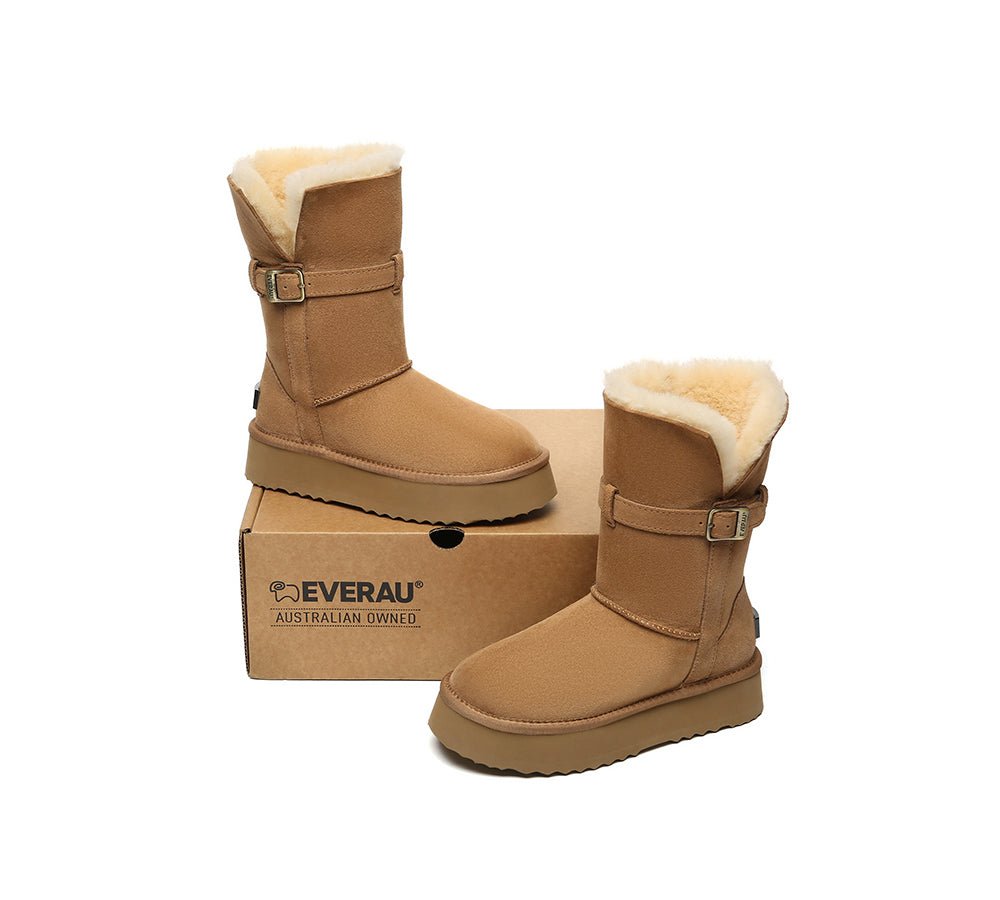 3 - Way Style UGG Boots Women Sheepskin Wool Platform Short Valerie - UGG Boots - Chestnut - AU Ladies 4 / AU Men 2 / EU 35 - Uggoutlet