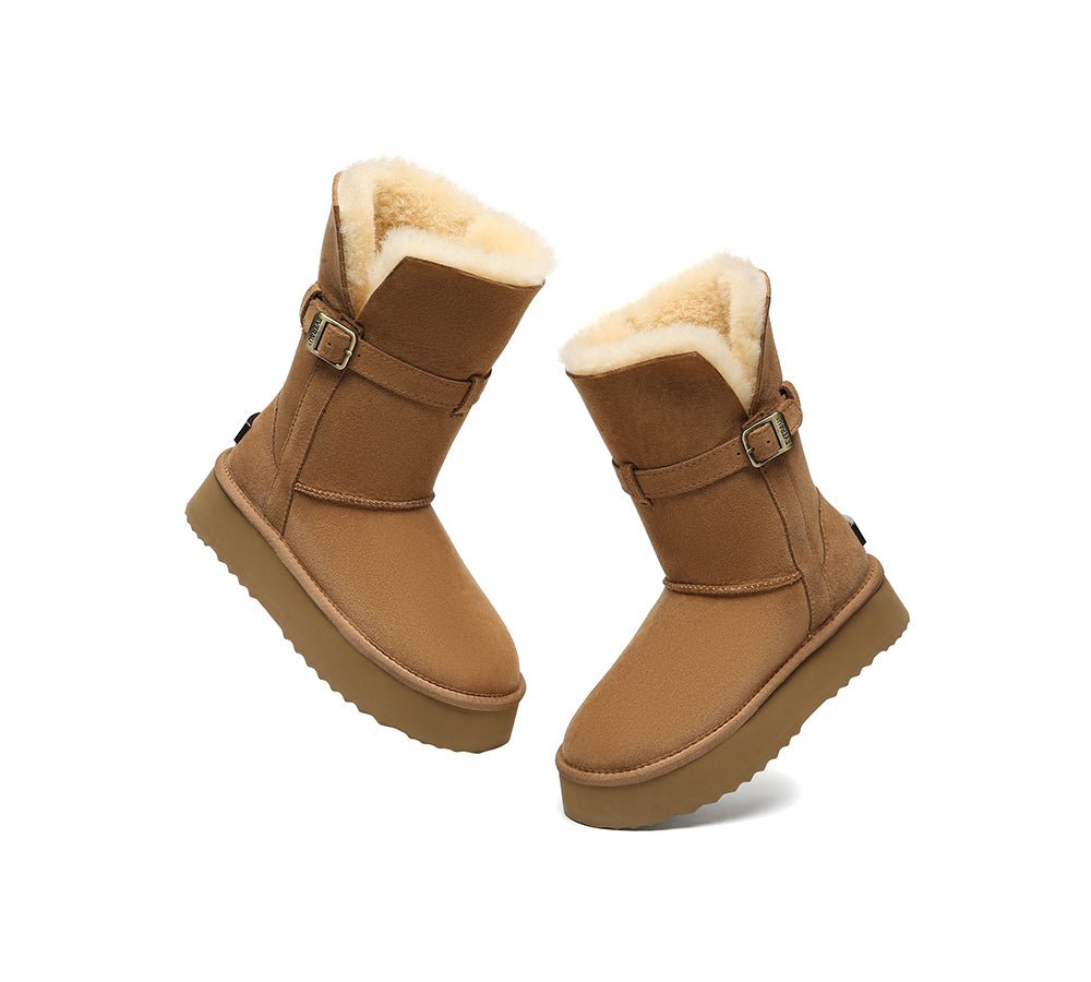 3 - Way Style UGG Boots Women Sheepskin Wool Platform Short Valerie - UGG Boots - Chestnut - AU Ladies 4 / AU Men 2 / EU 35 - Uggoutlet