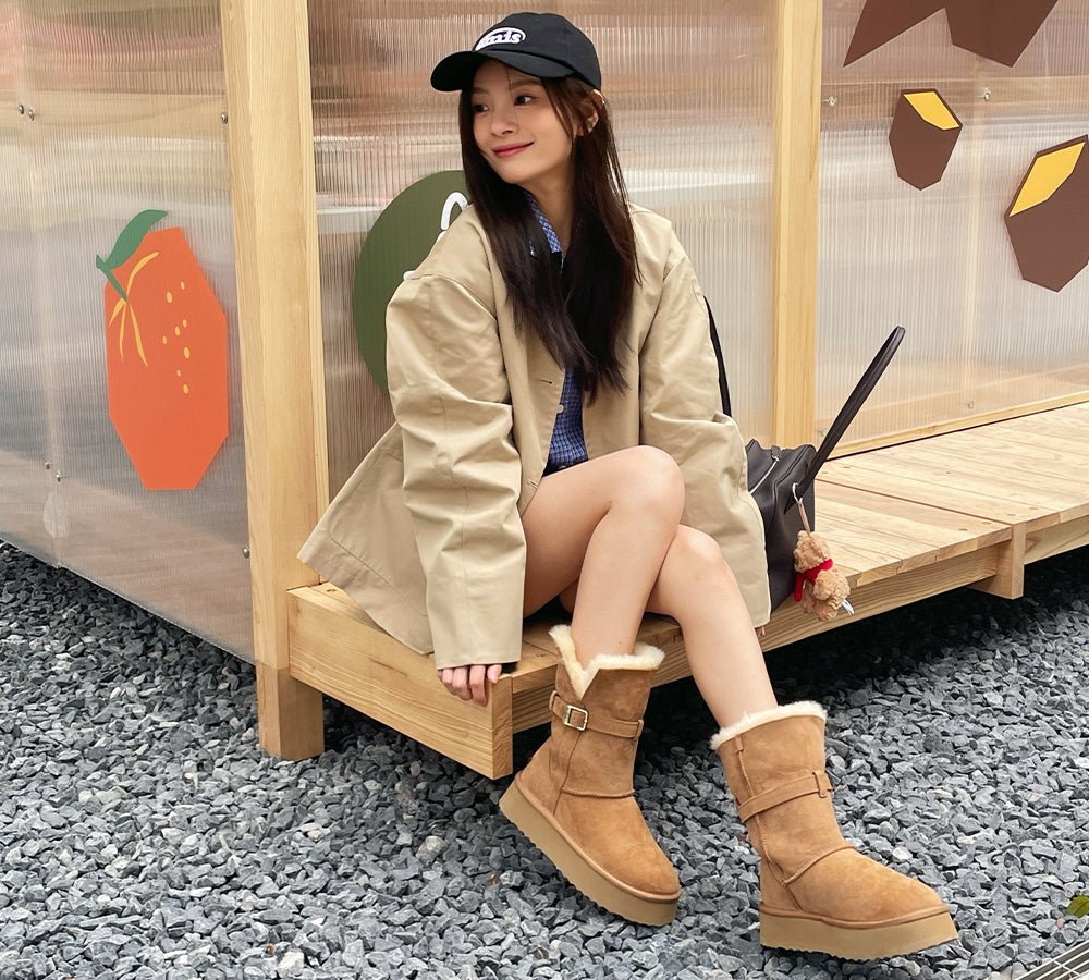 3 - Way Style UGG Boots Women Sheepskin Wool Platform Short Valerie - UGG Boots - Chestnut - AU Ladies 4 / AU Men 2 / EU 35 - Uggoutlet