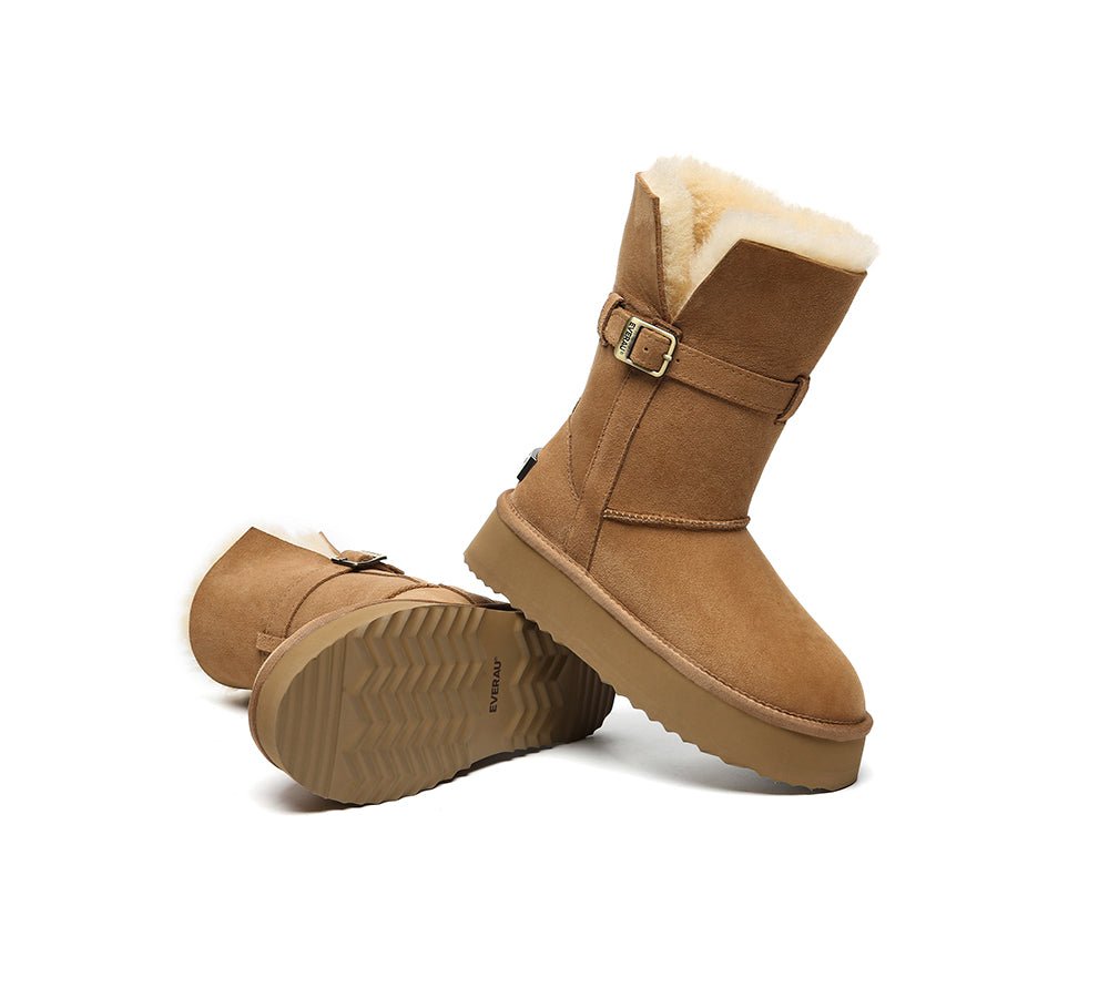 3 - Way Style UGG Boots Women Sheepskin Wool Platform Short Valerie - UGG Boots - Chestnut - AU Ladies 4 / AU Men 2 / EU 35 - Uggoutlet